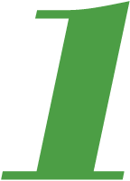Green, slanted number one on a white background.