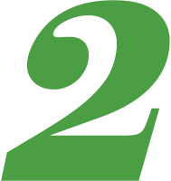 Green number 2 with a stylized, bold design on a white background.