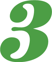 A large, bold green number three on a plain white background.