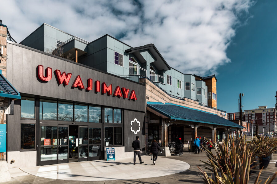 Exterior image of the entrance to Uwajimaya in Seattle's Chinatown-International District.