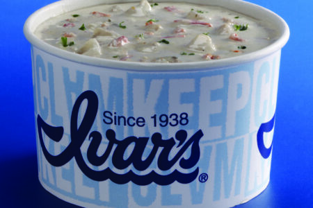 A paper container labeled 