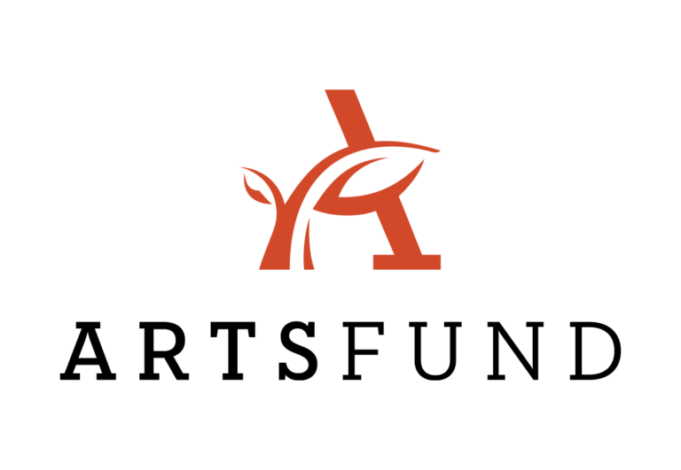 Logo for ArtsFund featuring a stylized red letter "A" with a leaf motif, symbolizing growth, above the black text "ARTSFUND" in bold, uppercase letters on a light background.