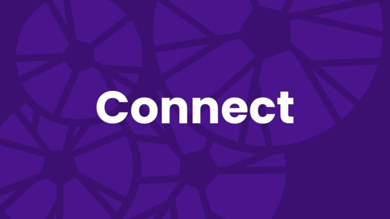 White bold text reading "Connect" is centered on a purple background with abstract geometric shapes and lines resembling interconnected segments.