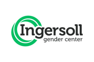 Logo for Ingersoll Gender Center. The word "Ingersoll" is in bold black letters with two green circular shapes on the left, and "gender center" appears in smaller black text below to the right.